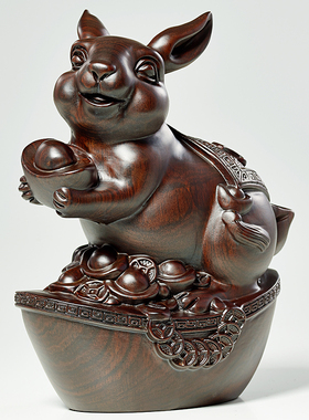 兔子摆件实木十二生肖兔