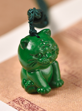 绿色木质小老虎吊坠摆件实木十二生肖木头虎吉祥物挂件装饰工艺品