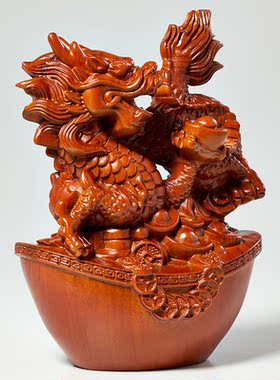 实木雕刻龙摆件十二生肖龙木头龙客厅电视柜装饰品新居送礼工艺礼