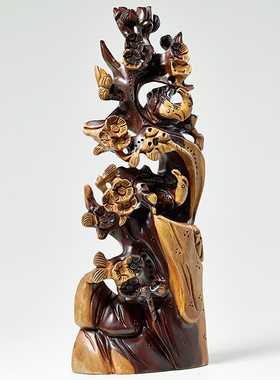 实木雕刻喜上眉梢摆件木头根雕