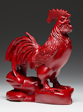 红花梨木雕鸡摆件三合十二生肖木鸡家居客厅办公装饰开业乔迁送礼