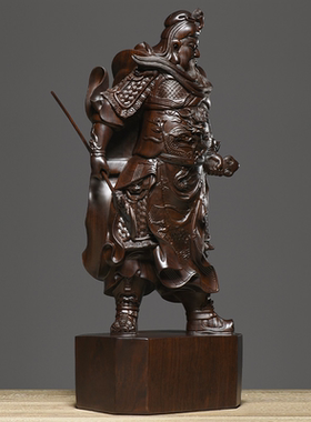 刺史黑檀木武财神关公摆件店铺供奉关圣帝君神像家用客厅工艺品