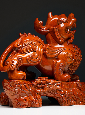 花梨木雕聚财霸王貔貅摆件实木貔恘皮丘家用客厅店铺办公室装饰品