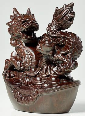 实木雕龙摆件客厅酒柜办公室桌面吉祥龙雕塑生肖龙开业手工艺礼品