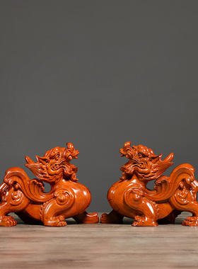花梨木雕貔貅摆件一对实木质客厅玄关公司办公室店铺开业工艺礼品