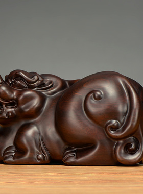 贡匠木保平安中式黑檀雕霸王皮