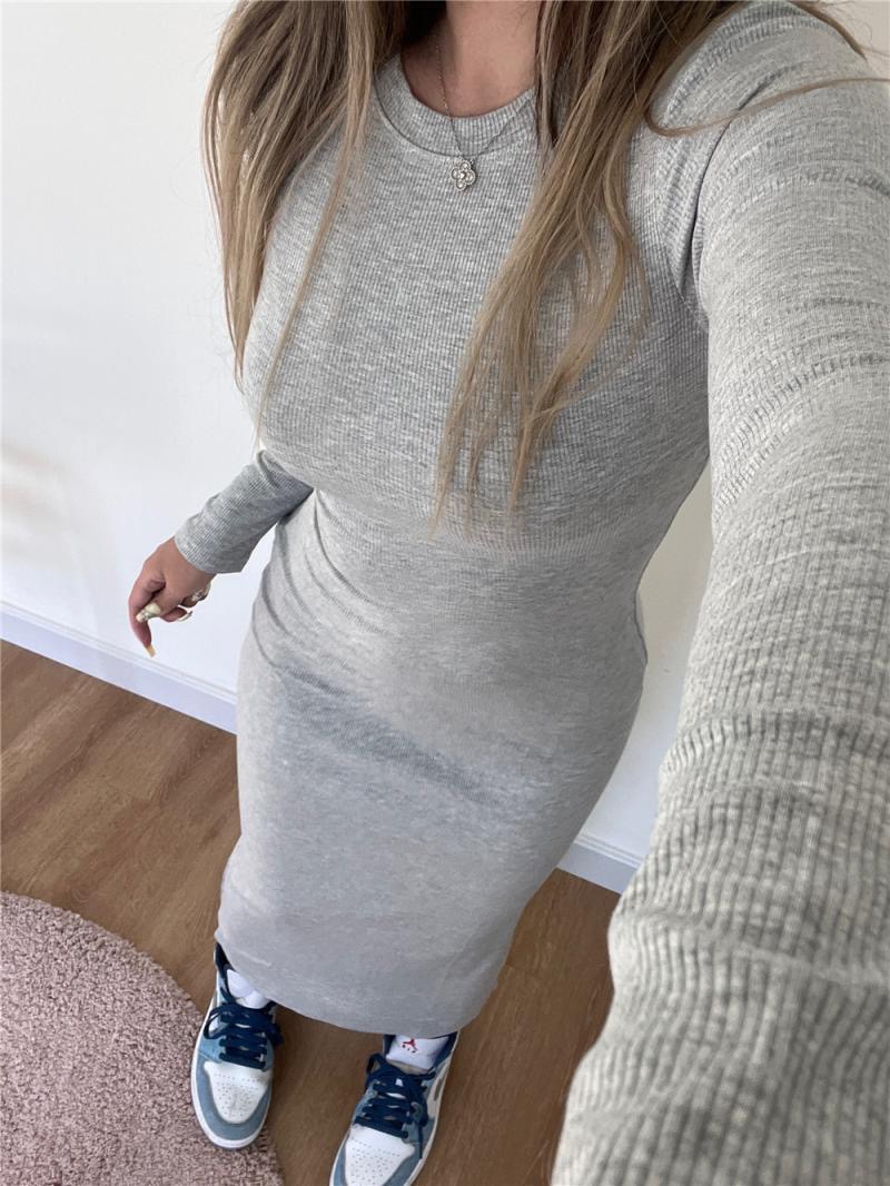 300斤大码胖MM欧美ins风辣妹简约百搭紧身显身材长袖包臀连衣裙秋 - 图0