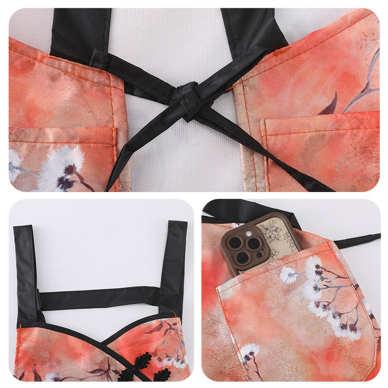 印花马面裙罩衣新中式餐饮员工耐脏防污做饭专用罩衣外穿款工作服