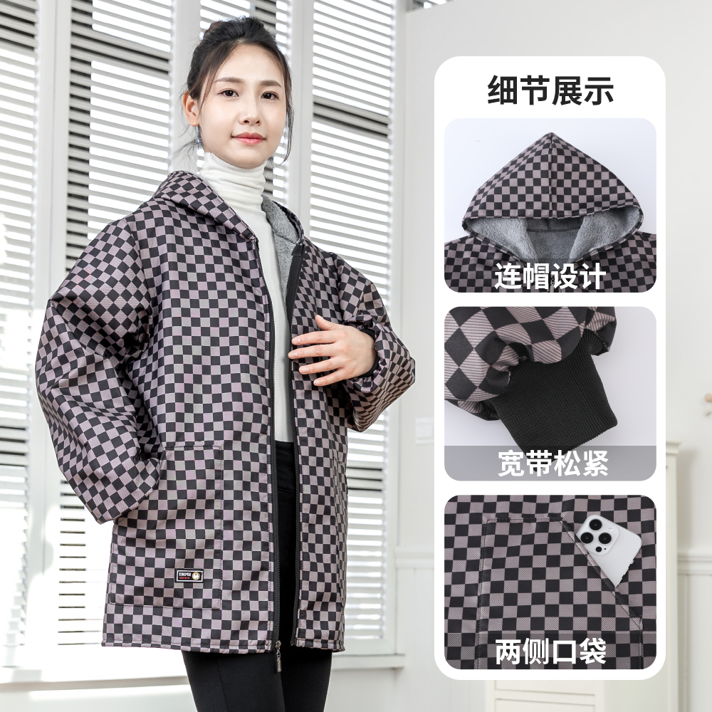 外穿时尚加绒保暖罩衣女长袖防水定制家用厨房围裙大褂工作服保暖,淘宝优惠券,粉丝福利购,淘宝优惠卷