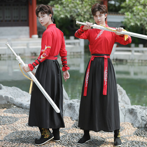 汉服女中国风仙气飘逸古风武侠装改良齐腰裙学生班服情侣古装男女 - 图0