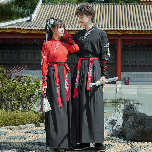 汉服女中国风仙气飘逸古风武侠装改良齐腰裙学生班服情侣古装男女 - 图3