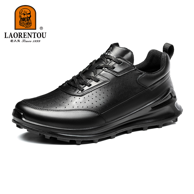 老人头男士运动休闲皮鞋2025新款真皮软底轻便防滑高端商务跑步鞋 - 图0