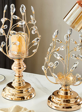 客厅摆件山禅居水晶奢华烛台美式