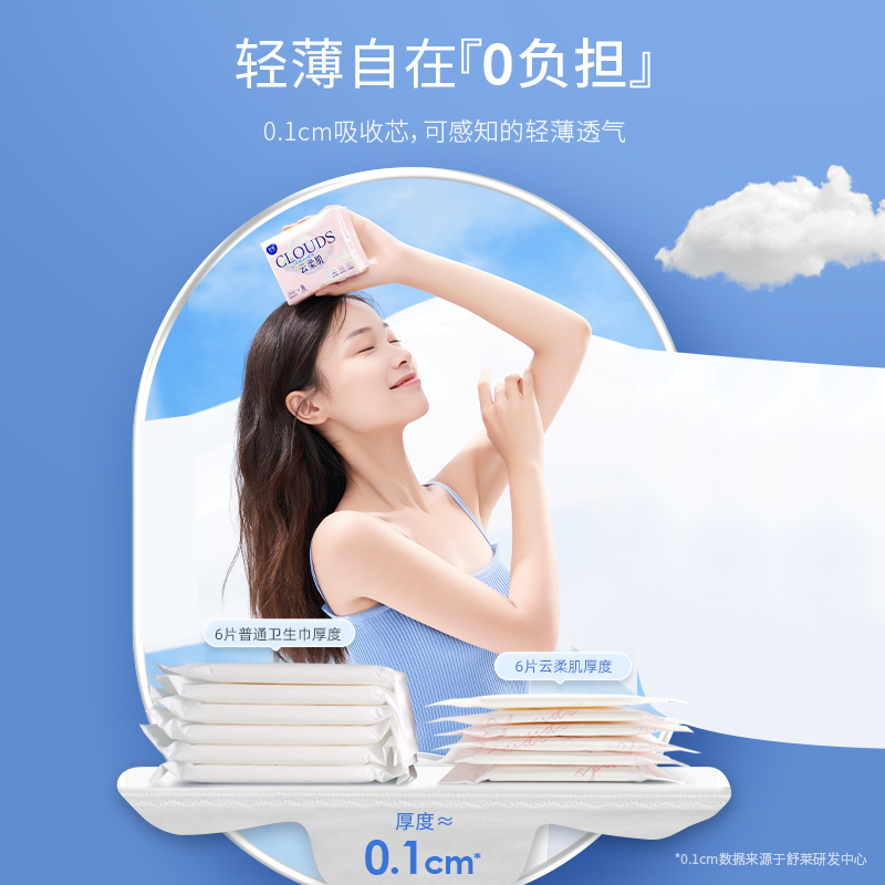 舒莱卫生巾日夜组合云柔肌姨妈巾整箱超薄抑菌卫生巾官方旗舰店