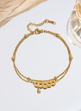 钛钢新款百搭五帝铜钱手链小众设计感双层豆豆链手饰网红轻奢饰品