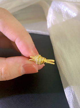 日韩小众设计感小蛮腰戒指女开口可调节时尚轻奢指环满钻新款饰品