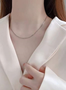 银项链女银耳环9999纯银女正品纯银正品s纯男毛衣链简约肖邦链长