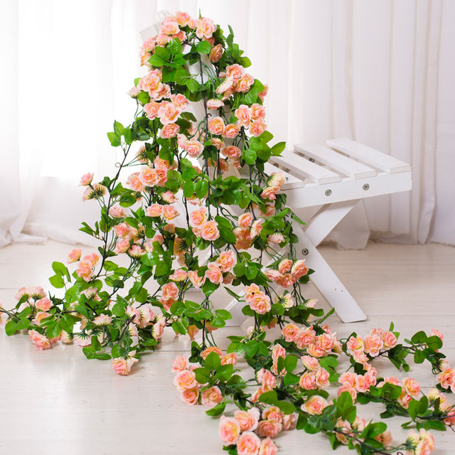 Simulated rattan plastic rose vine decoration fake flowers wedding air conditioning pipes wrap around to cover vine ceiling wall hanging
