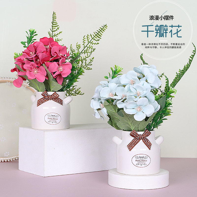 仿真植物花小月季创意盆景含盆仿真花创意摆件塑料花装饰假花盆栽-图1