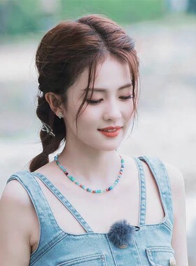 白鹿同款彩色串珠项链女春夏多巴