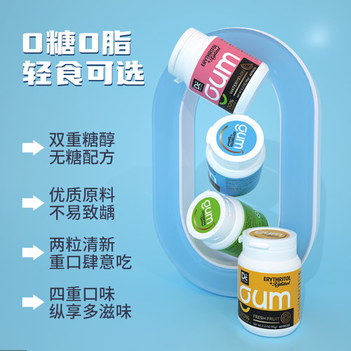 悦醒DC24木糖醇无糖口香糖60粒瓶赤藓糖醇无阿斯巴糖果薄荷水果味 - 图1