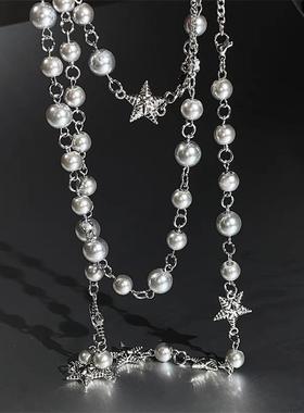 长款轻奢珍珠珠五角星项链高级新款爆款双层气质百搭小众项链配饰