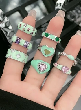 法式小众设计高级感清新绿色珐琅个性开口戒指时尚个性百搭指环女