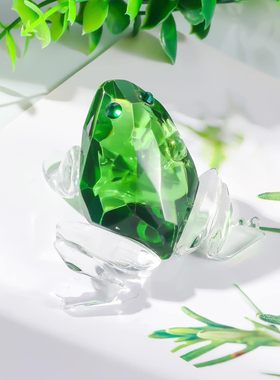 田园风水晶工艺品薄荷绿青蛙摆件创意动物桌面装饰送小孩