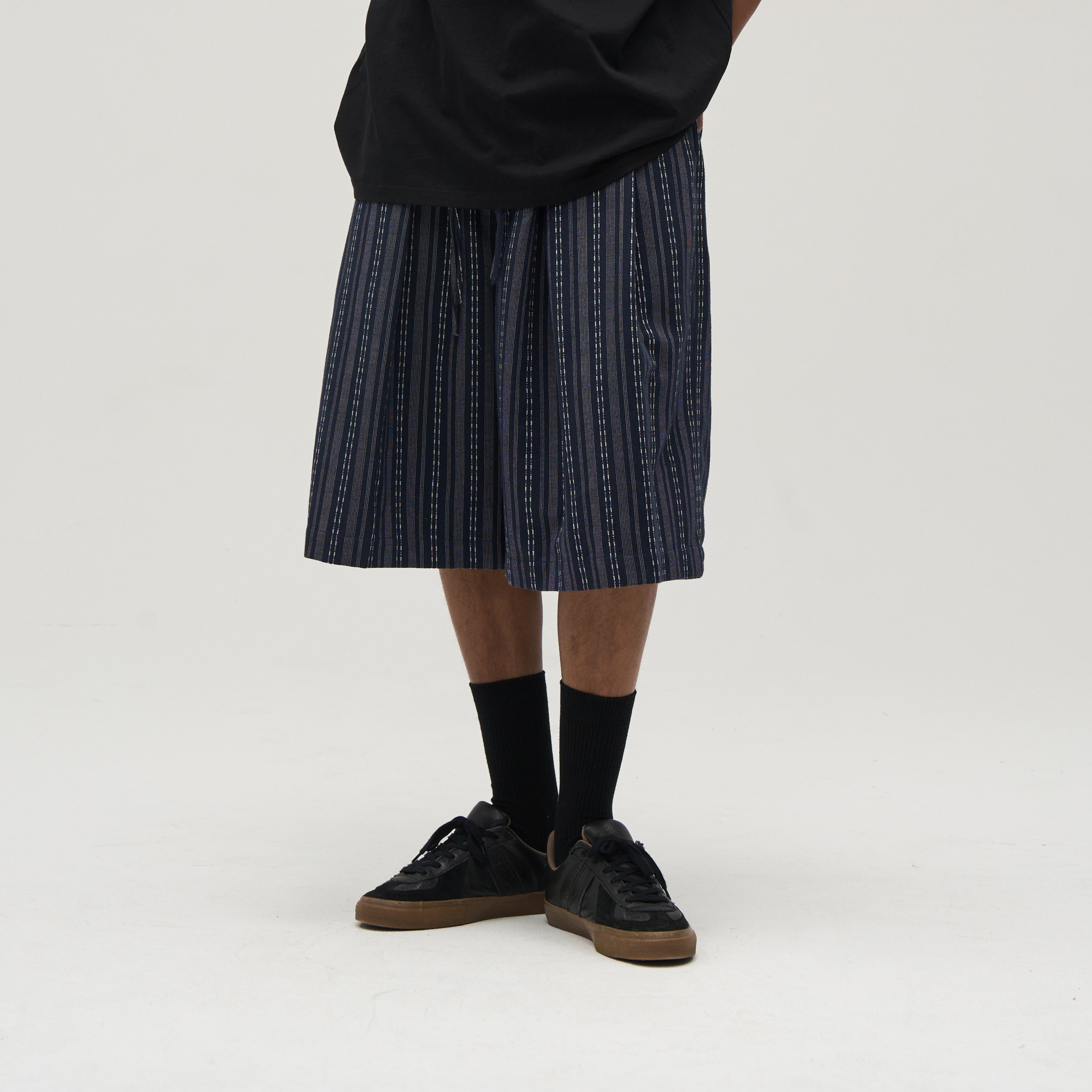 TIRES 25SS日系复古条纹阔腿八分裤 宽松休闲百搭中裤七分裤男女,淘宝优惠券,粉丝福利购,淘宝优惠卷