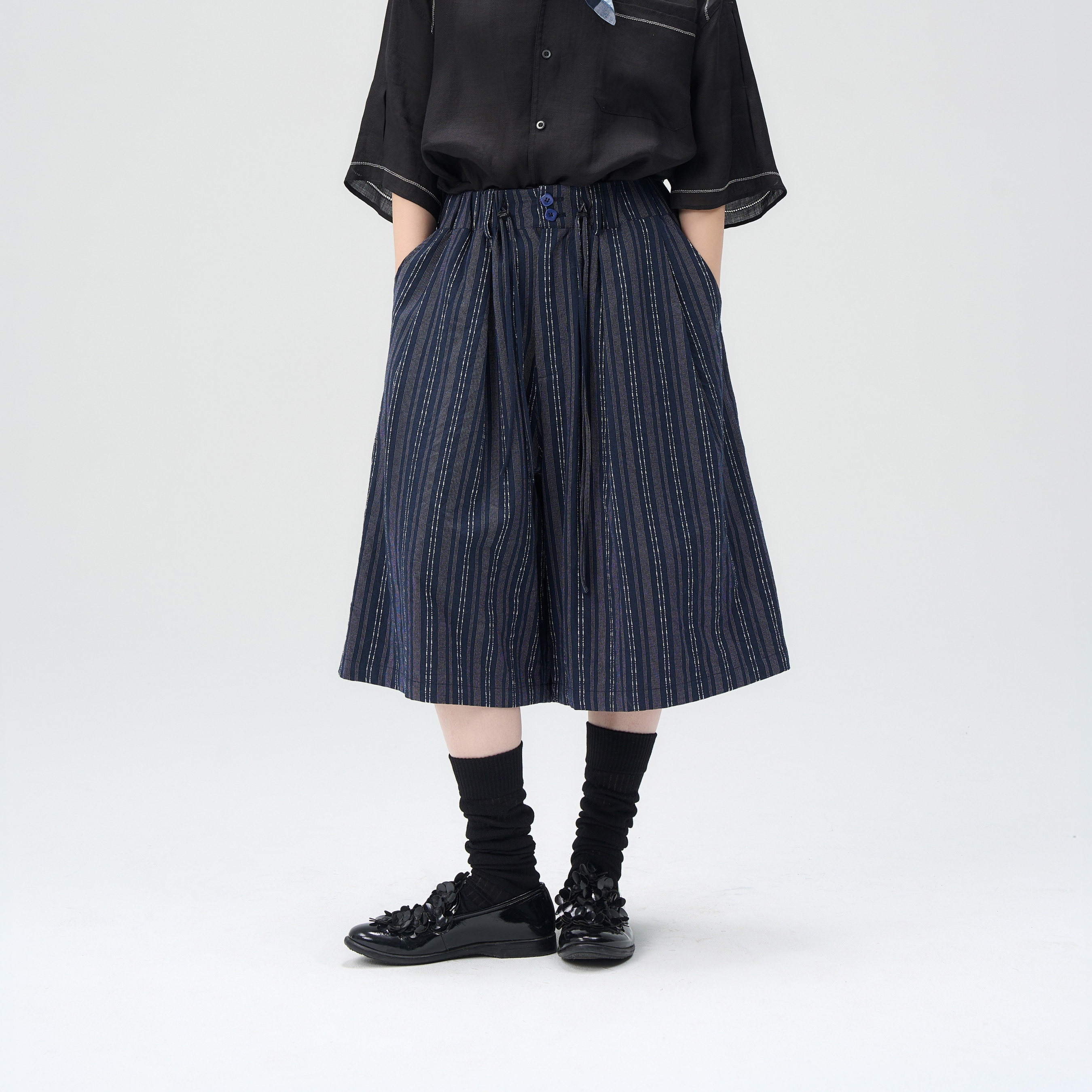 TIRES 25SS日系复古条纹阔腿八分裤 宽松休闲百搭中裤七分裤男女,淘宝优惠券,粉丝福利购,淘宝优惠卷