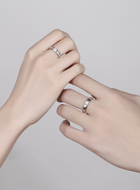 时尚求婚对戒男女一对爱心相印S925纯银情侣戒指不掉色小众简约