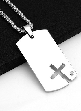 欧美男士不锈钢饰品项链定 制十字架军牌二合一玉米链吊坠男
