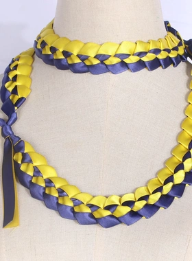 网红毕业庆典荣誉双色缎带花环手工编织choker时尚气质丝带项链