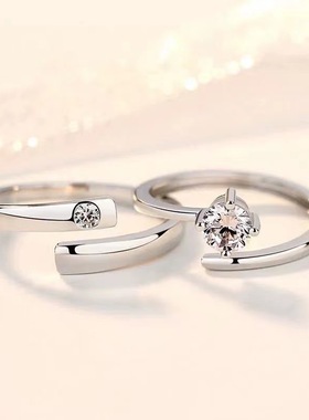 纯银仿真钻戒情侣戒指一对男女 日韩简约网红潮婚戒对戒
