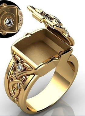 铜流行戒时尚跨境饰品金色骷髅头方面雕刻花纹欧美