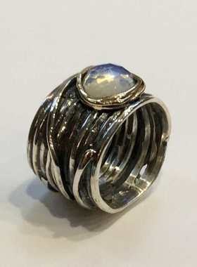 饰品阿拉波罗树藤缠绕点月光石戒创意流行wish跨境手饰