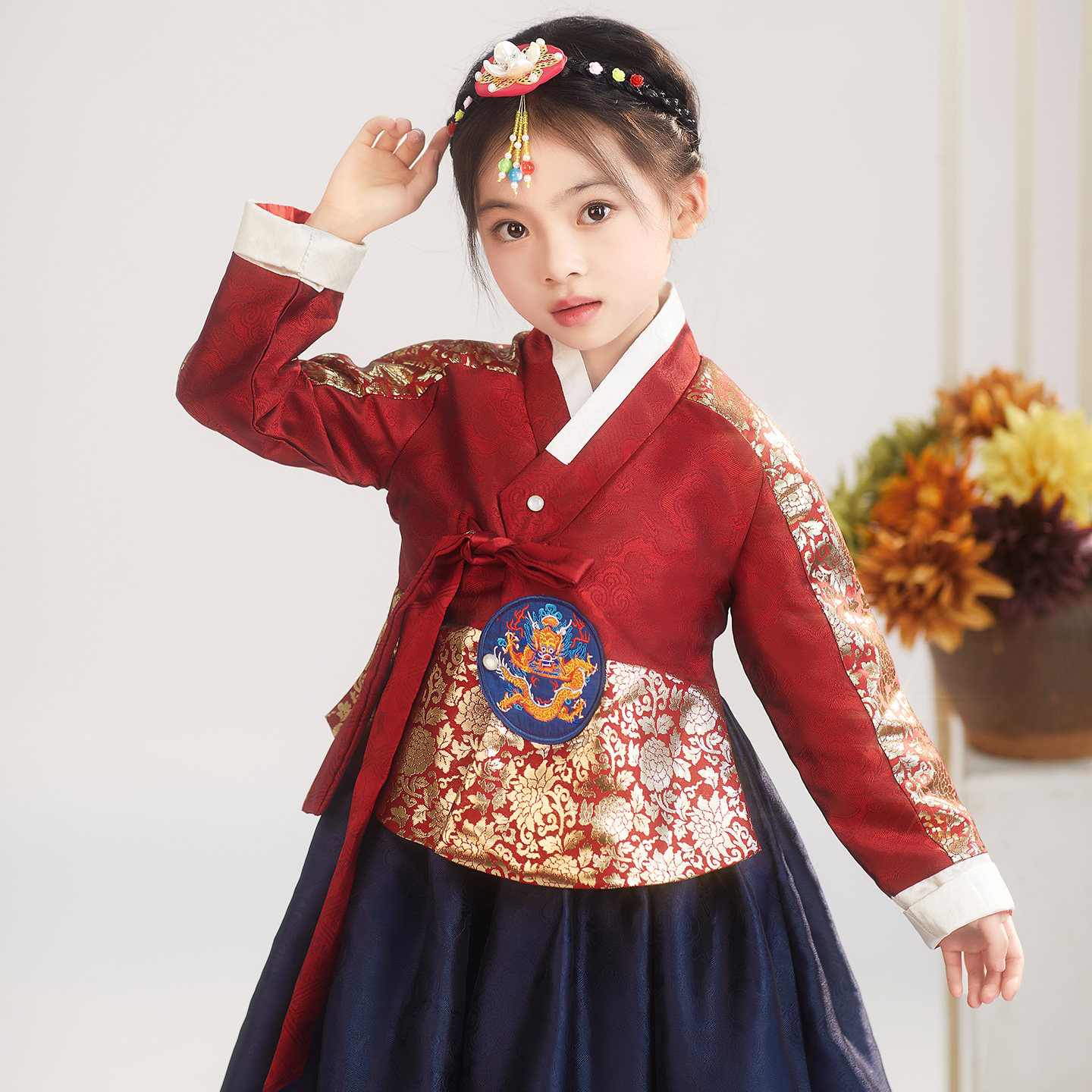 新款韩服烫金红上衣蓝色裙宫廷唐衣韩服演出服儿童表演服摄影服,淘宝优惠券,粉丝福利购,淘宝优惠卷