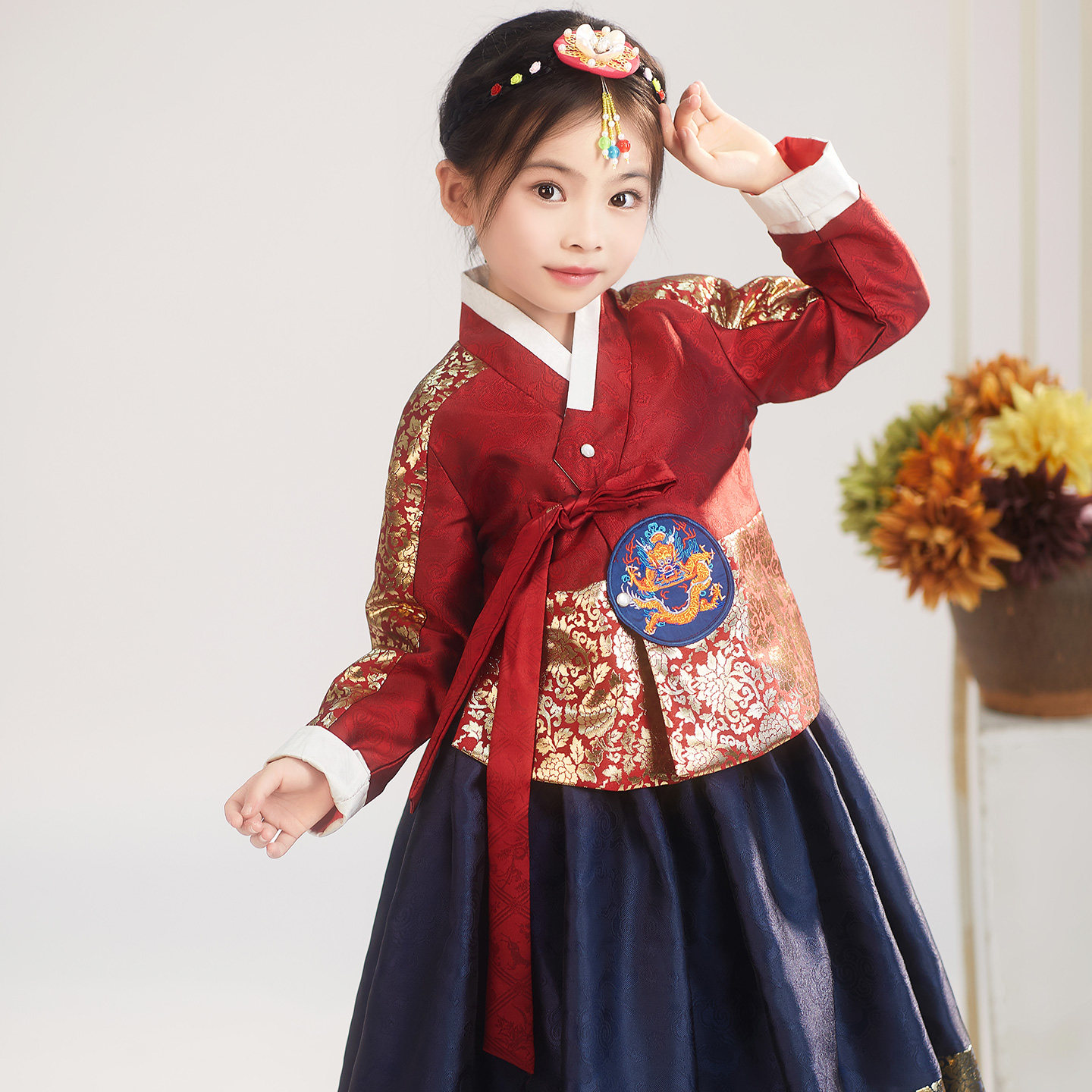 新款韩服烫金红上衣蓝色裙宫廷唐衣韩服演出服儿童表演服摄影服,淘宝优惠券,粉丝福利购,淘宝优惠卷