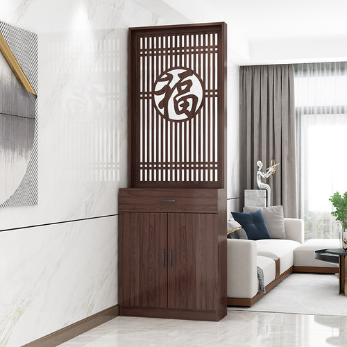 福字正对大门屏风隔断柜进门入户客厅现代简约实木鞋柜玄关柜一体 - 图0