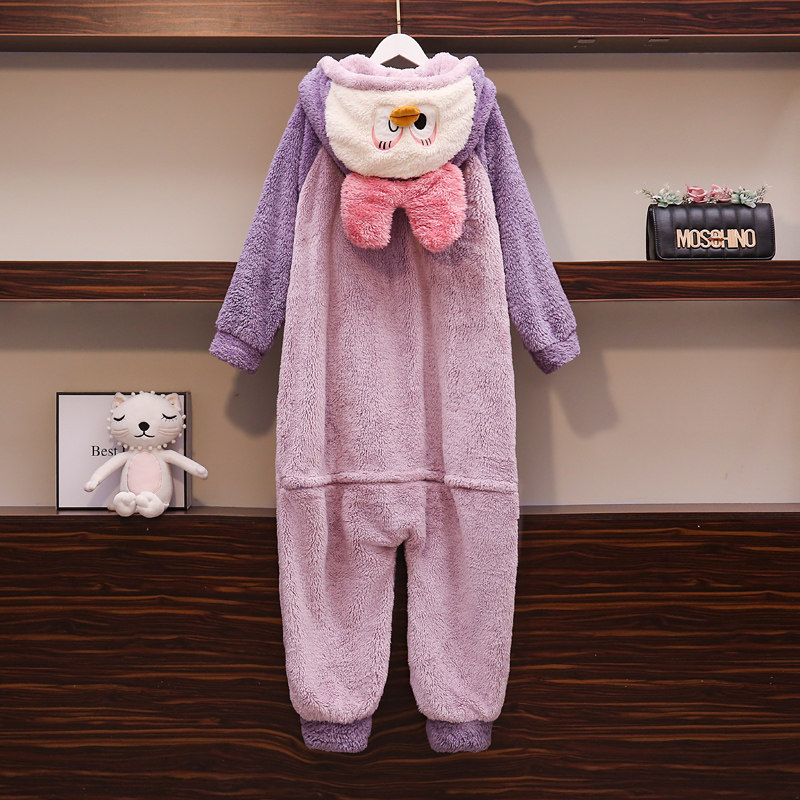 大码胖mm春秋冬连体可爱珊瑚绒睡衣 夕照兰睡衣/家居服套装