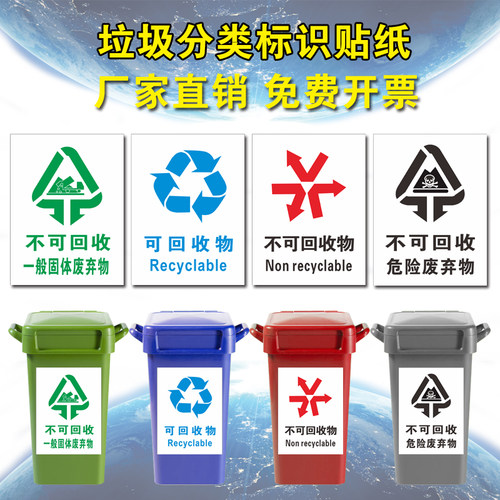 垃圾桶分类标识其它有害厨余干垃圾湿垃圾箱标签贴可回收不可回收标示贴纸提示牌危险废物固废电池回收指示贴 - 图1