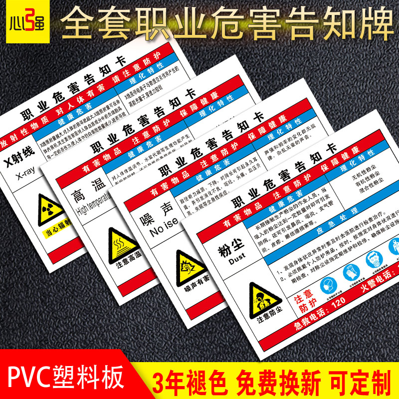 粉尘职业病危害告知牌噪音高温安全告知卡危险废物化学品工厂车间噪声有害油漆硫酸盐酸标识提示警示标志定制 - 图2