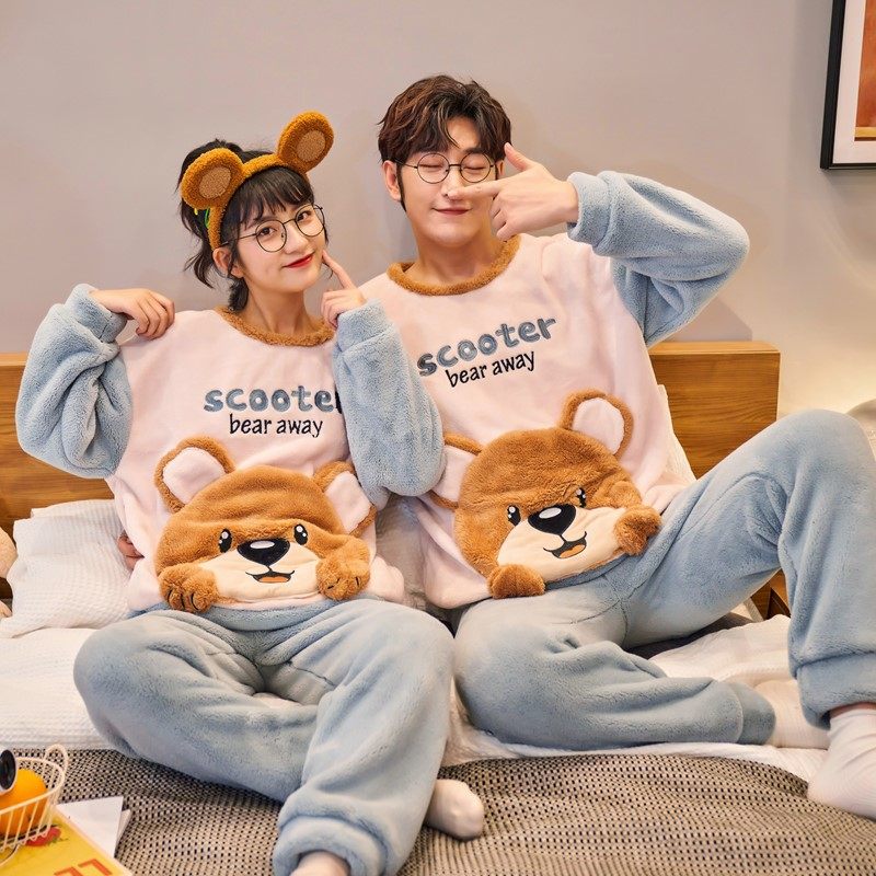 秋冬季珊瑚绒情侣睡衣加厚加绒保暖法兰绒冬男女家居服套装加大码,淘宝优惠券,粉丝福利购,淘宝优惠卷