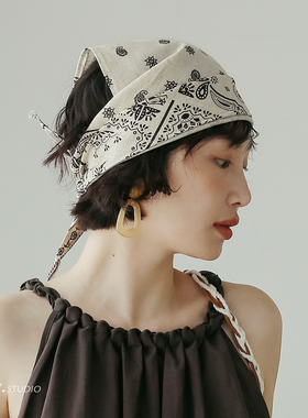FUCHMA 设计师原创民族风印花棉麻三角巾女文艺百搭小围脖头巾帽