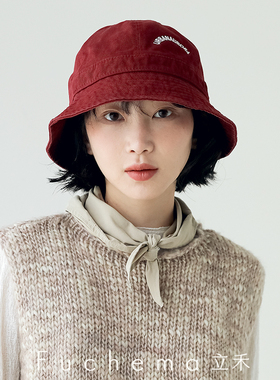 FUCHEMA 渔夫帽女2026秋季新款逛街百搭显脸小字母印花帽子盆帽潮
