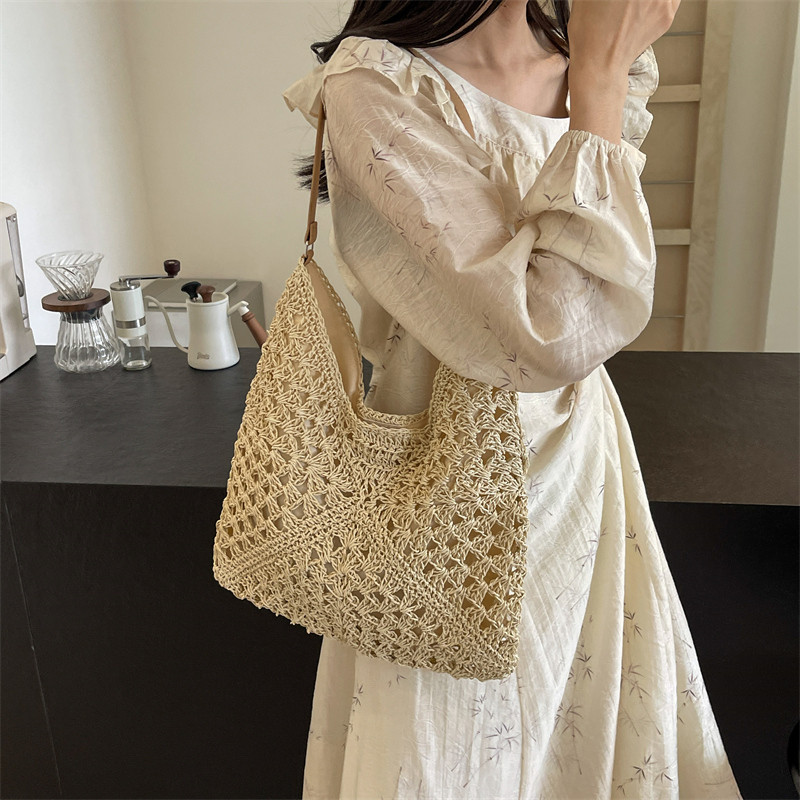 2026春季新款时尚简约镂空手提包单肩斜挎包韩版时尚菜篮子编织包,淘宝优惠券,粉丝福利购,淘宝优惠卷