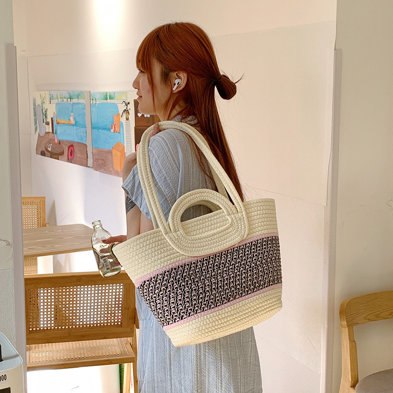 小众编织包大容量2026新款单肩手提包质感通勤海边沙滩手拎水桶包,淘宝优惠券,粉丝福利购,淘宝优惠卷