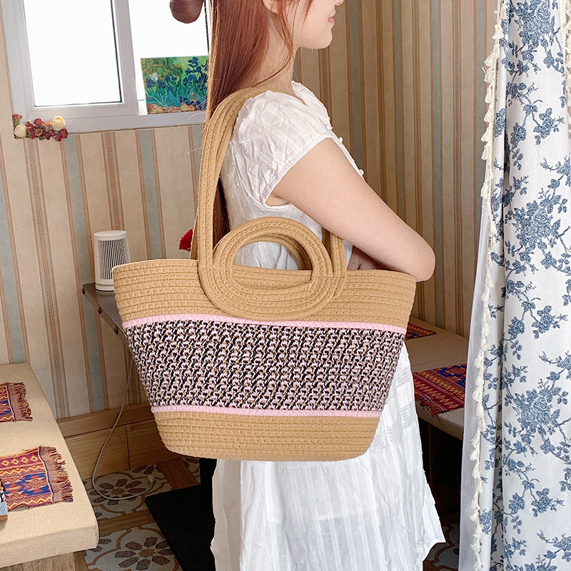 小众编织包大容量2026新款单肩手提包质感通勤海边沙滩手拎水桶包,淘宝优惠券,粉丝福利购,淘宝优惠卷