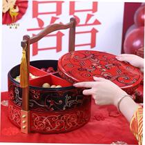 Middle China Wind hand painted Hands high-end wooden lacquerware Tie box retro wind food box accompanied by wedding mention basket girlfriends wedding gifts