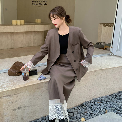 轻熟风西装两件套女2026秋季法式日常套装裙美拉德风档次时髦独特 - 图1